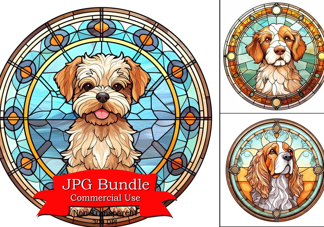 Vintage Beautiful Stained Glass Dog, Designs for Kids, Digital Sticker ...