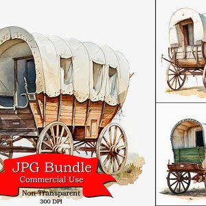 Imágenes Prediseñadas de acuarela de vagones, transporte antiguo, descarga digital, fondo no transparente, uso comercial, arte de vehículos antiguos