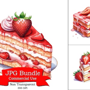 Erdbeerkuchen Scheibe Clipart, Aquarell Clipart, Handwerk für Säugling, Kunst für Lash Stylist, Wandkunst für die Arbeit, Poster für Hintergrund