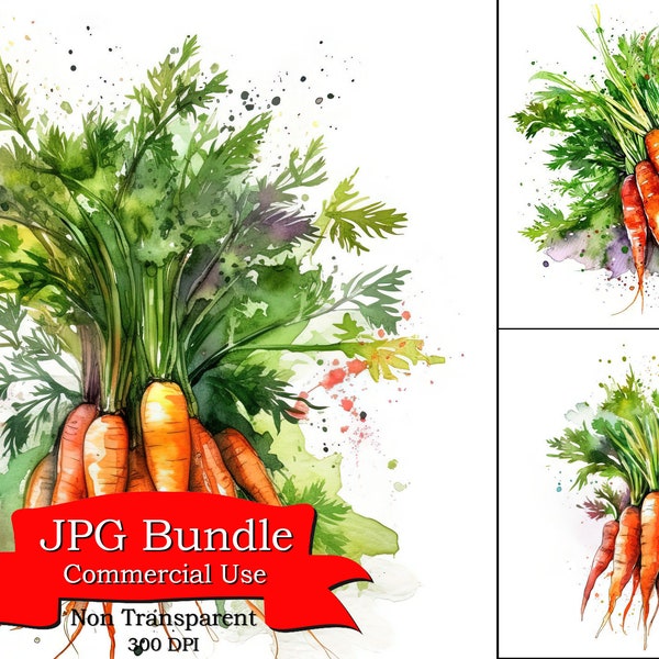 Watercolor Carrots Digital Clipart in JPG Format Digital Paper Crafting, Digital Planner, POD Designs Bundle, Commercial Use,300 DPI