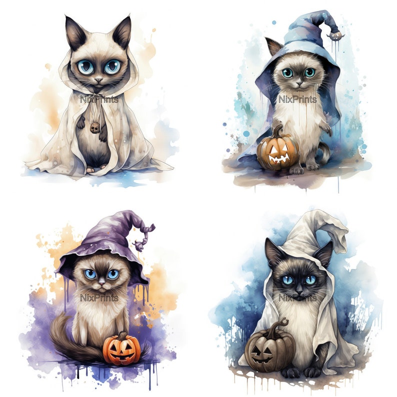 Siamese Clipart, Cat Clipart, Spooky Halloween Costume, Ghost, Witch Clipart, Design For Bag, Wall Art For Kids, Designs For Bags image 4