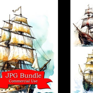 Clipart de navio à vela, aventura náutica, formato JPG, elaboração de papel digital, planejador digital, designs de POD, clipart para adesivos digitais.