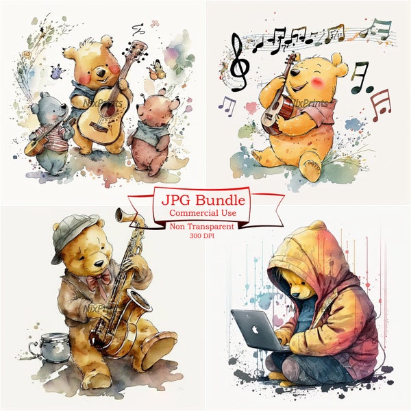 Winnie the Pooh Clipart for Hacker, Jazz, Cultural and Music Themes | Printable Bear Clipart Bundle | DIGITAL Instant Download JPG | 300 DPI