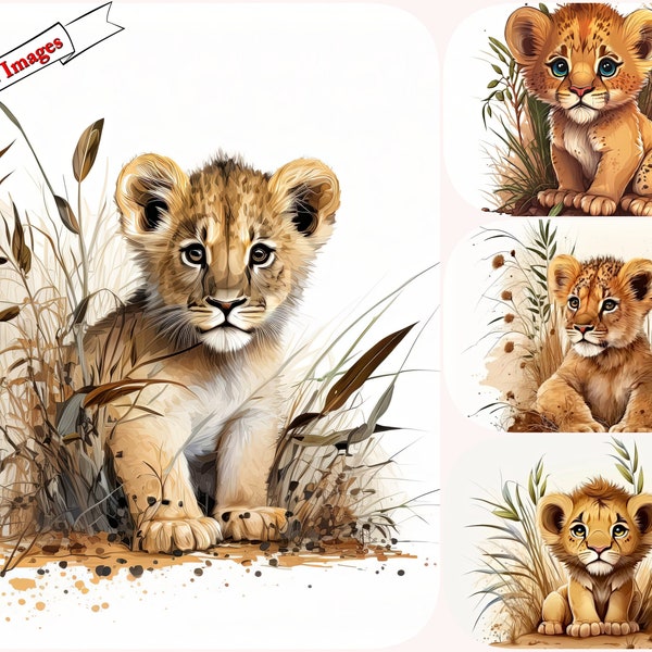 Bébé lionceau illustrations Clipart Bundle-Super qualité images numériques Télécharger pour un usage Commercial et usage personnel .forest animal clipart