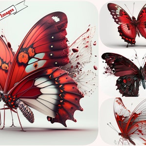 Borboletas vermelhas vintage e cliparts científicos antigos, para scrapbooking, criação de cartões, download instantâneo e uso comercial, arquivos JPG