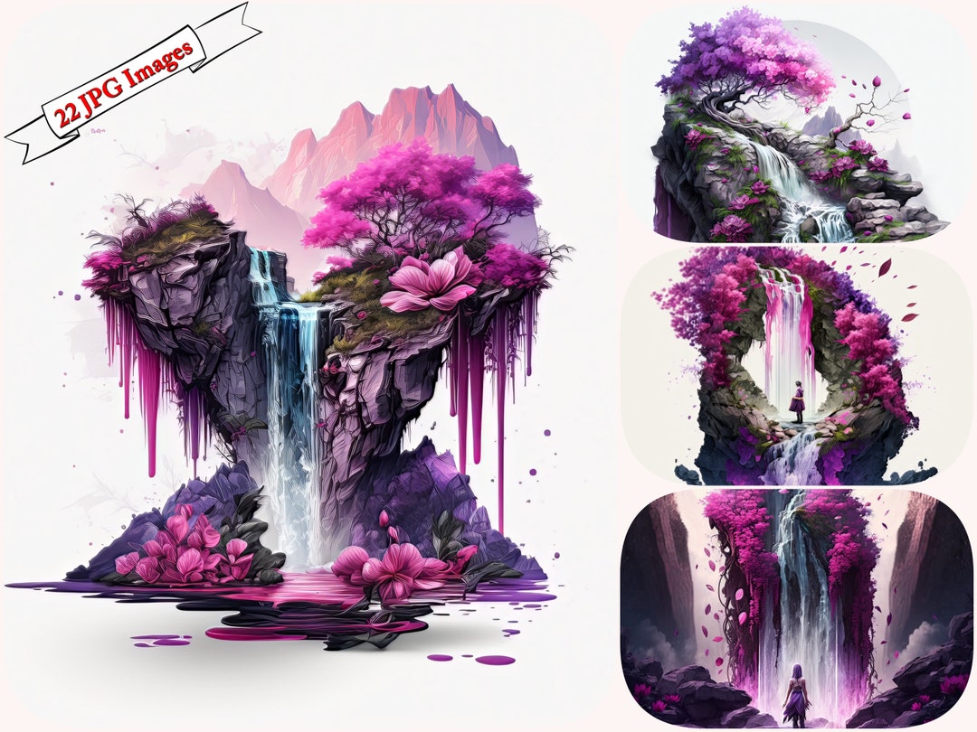 Watercolor Printable Waterfall Clipart and Digital Watercolor Summer ...