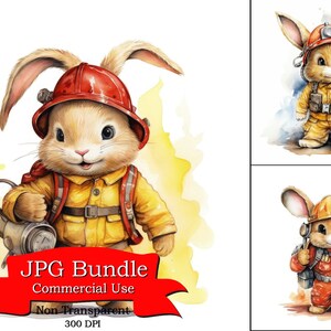 Rabbit Clipart, Firefighter Clipart, Wearing a Firefighter's Outfit ...