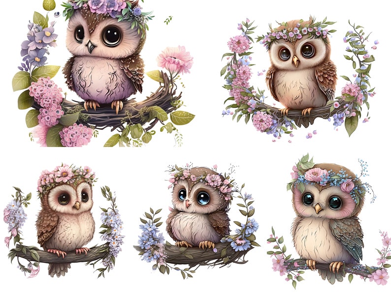 Watercolor Celestial Cute Owls Clipart Bundle Fantasy Owl - Etsy