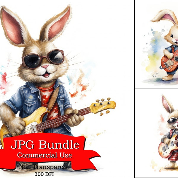 Rabbit Clipart, Rock Star Clipart, Dressed as a Rock Star, Playing a Guitar Clipart, Design For Silhouette, Clip Art For Children