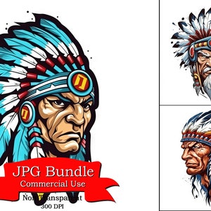 American Indian Mascot Logo Clipart, Esport Style, JPG Format, Digital Paper Crafting, Digital Planner,  Clipart For Digital Stickers.