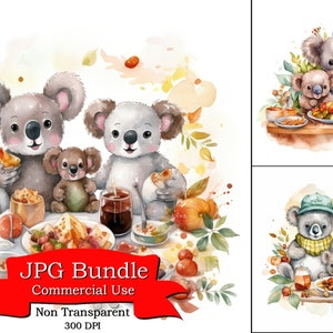 Cute Koala Clipart, Tematy Święta Dziękczynienia, Sceny Kolacji Rodzinnej, Białe Tło Clipart, Akwarela Na Zaproszenia