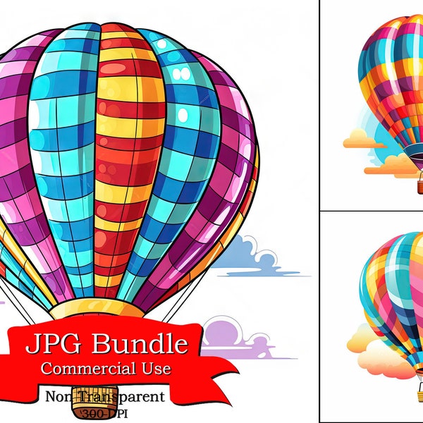 Colorful Hot Air Balloon Clipart, Artwork, JPG FormatDigital Paper Crafting, Digital Planner, POD Designs , Clipart For Digital Stickers.