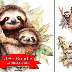 Adorable Mother and Baby Sloth Digital Clipart Digital Paper Crafting, Digital Planner, POD Designs Bundle, Clipart For Digital Stickers.