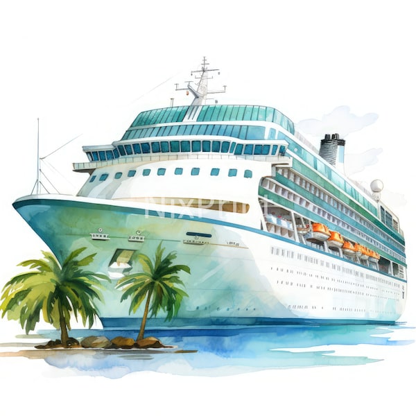 Hawaii Cruise Ship Clipart, Watercolor Cruise Clipart, Poster For Baby Shower, Art For Canvas, Art For Den, Wall Art For Room