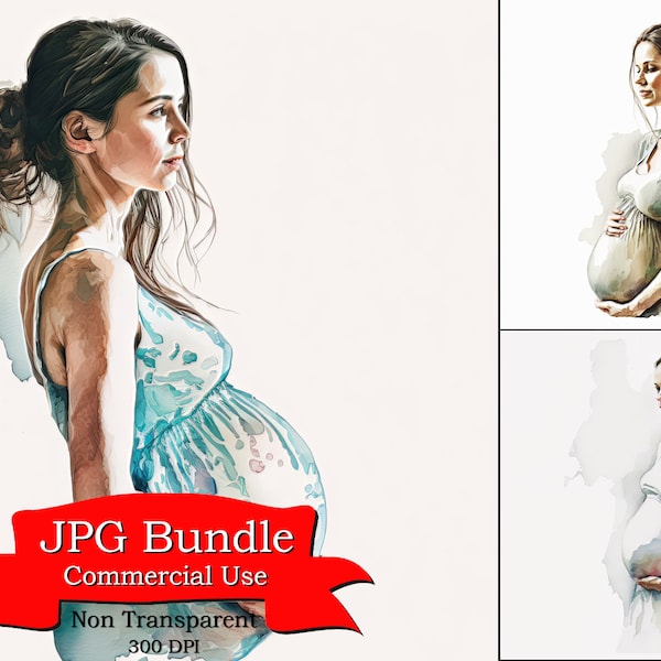 Beautiful Pregnant Woman Holding Her Bump: Simple, Elegant Clipart, JPG Format, Non-Transparent Background,  Maternity & Baby Projects