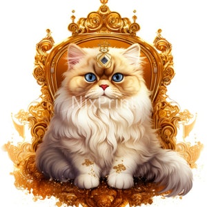 Persian Cat Clipart with Golden Hair, Includes a Princess Crown, Art For Hiker, Digital Sticker Phone, Designs Tumblers, Picture For T-shirt