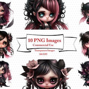 Watercolore Purple Goth Fairy Clipart - Gothic Fantasy PNG Digital Image Downloads for Card Making, Scrapbook, Junk Journal, Paper Crafts.