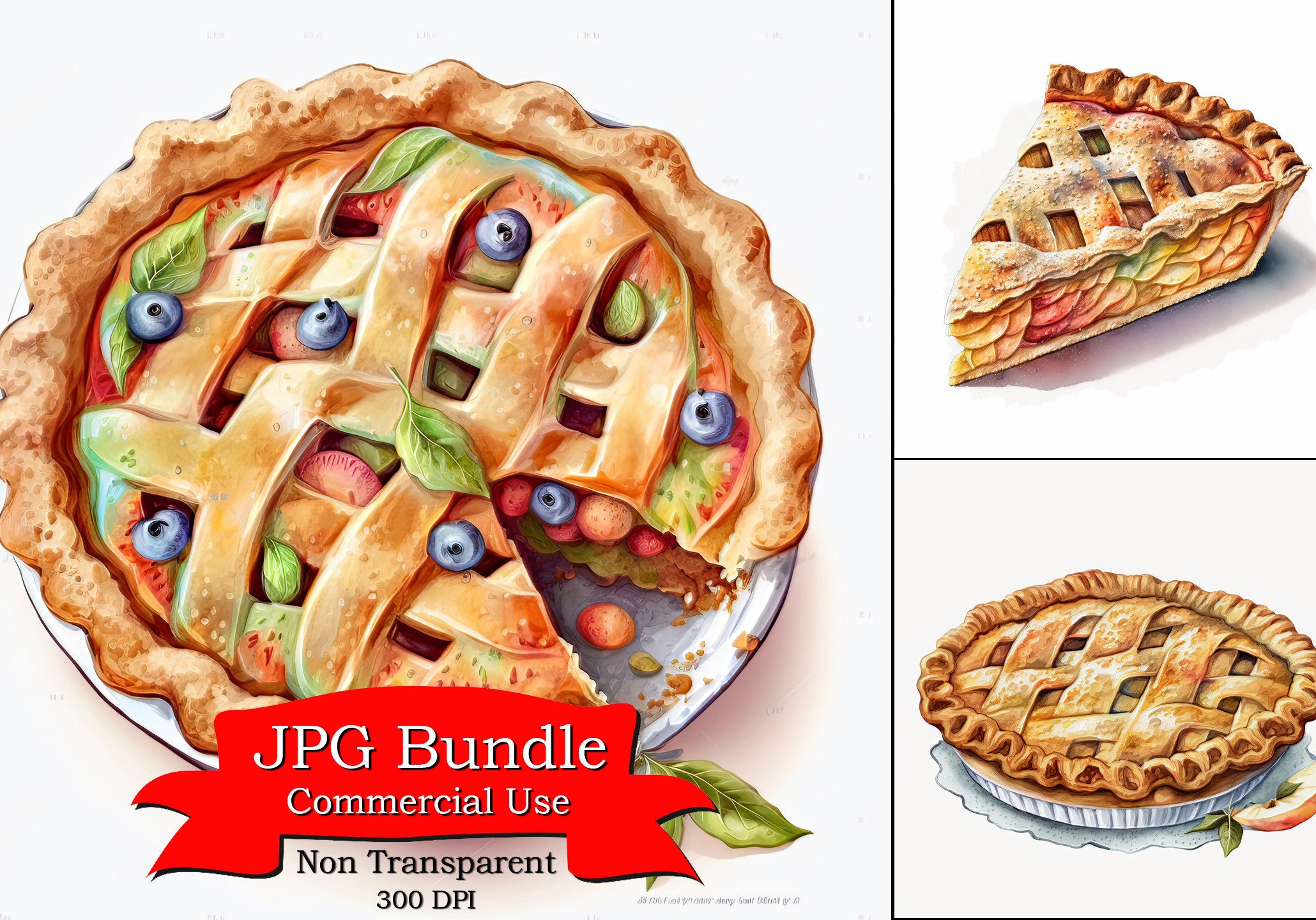 Clipart Homemade Apple Spice Watercolor Apple Pie Slice Clipart: Autumn  Dessert PNG (Digital, image size:2060x1440