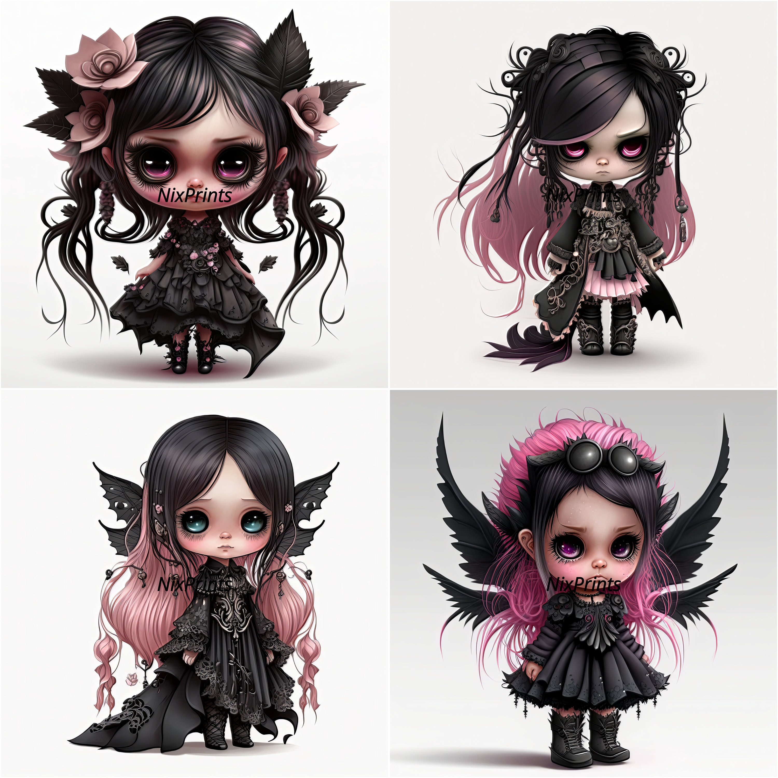 Creepy Cute Pastel Goth Fairy Clipart Lvector Graphics for Etsy Canada