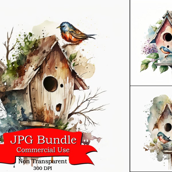 Charming Birdhouse Clipart: Delightful Garden-Inspired Design, JPG Format, Non-Transparent Background, Nature Lovers & Creative Projects