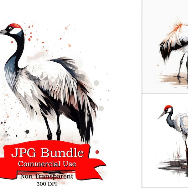 Kids Marker Style Red-Crowned Crane  Clipart, Red-Crowned Crane Clipart, Art For Living Room, Wall Art For Bar, Picture For Locket