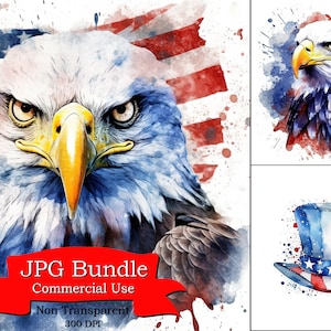 Majestic Patriot Eagle with American Flag and Hat, 4th July , Digital Paper Crafting, POD Designs Bundle, Clipart For Digital Stickers.