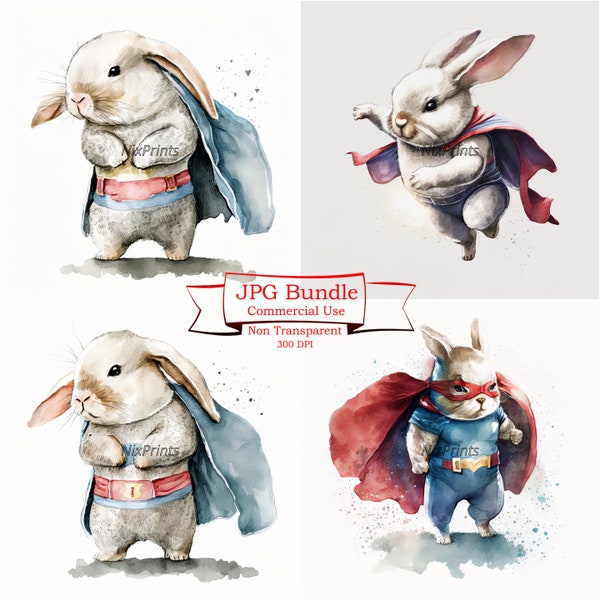 Bunny Superhero & Villain Clipart, Exciting and Dynamic Themes for Action-Packed and Captivating Creative Projects, 300 dpi, Commercial Use