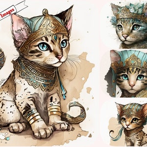 Egypt Cat Clipart Bundle | Printable High-Resolution JPG Files for Crafting and Wall Art, Commercial and Personal use, Digital Clipart.