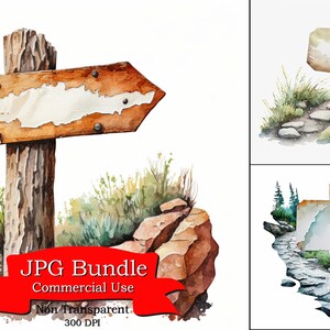 Aquarell Blank Wandern Zeichen Clipart: 300 DPI, undurchsichtiger Hintergrund, kommerzielle Nutzung, perfekt für Abenteuer-Themen, Natur-Projekte,