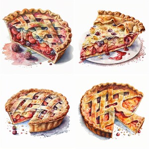 Pie Clipart: Watercolor Homemade Pie Clipart With Non-transparent ...