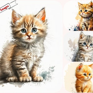 Acquerello Cat Clipart Alta qualità JPG, Uso commerciale completo, Mestiere di carta digitale, Acquerello, Creazione di biglietti d'auguri, Disegni di sublimazione.