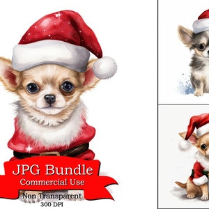 Chihuahua Puppy Clipart, Santa Claus Dress Clipart, Sztuka do klasy, Wydruk do samochodu dziecięcego, Tło do dekoracji