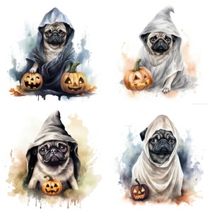 Pug Clipart, Dog Clipart, Halloween Clipart, Spooky Halloween Costume ...