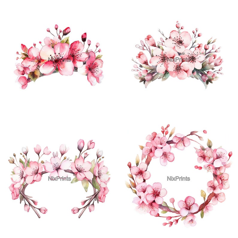 Cherry Blossom Crown Watercolor Artwork Digital Paper - Etsy