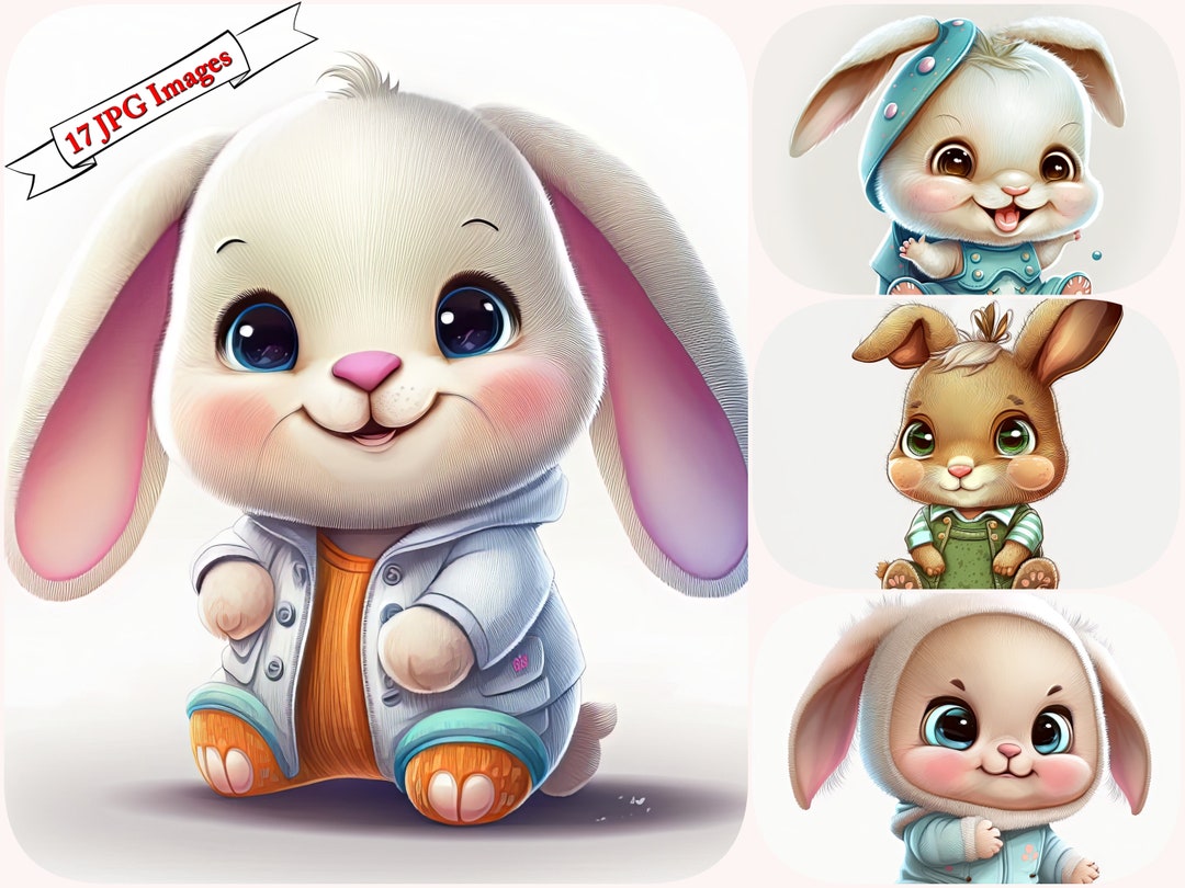 Cute Bunny Clipart Collection Digital Images ,vibrant Colors, Baby