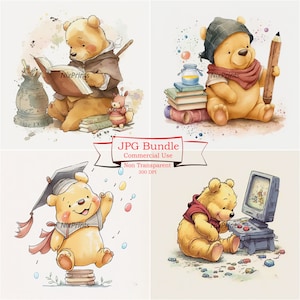 Lindo Winnie the Pooh Clipart Set para literatura, graduación, juegos y temas de fin de año escolar - Descarga instantánea, imprimible, JPG de 300 DPI