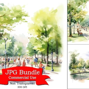 Park Szene Clipart, Menschen im Park Clipart, Wandkunst für Wohnzimmer modern, Bild für Schlafzimmer, Druck für Kind, digitale Aufkleber