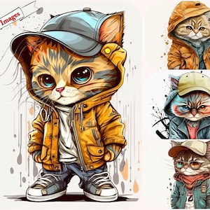Fantasy cat Clipart, JPG di alta qualità Cat in Action - Perfetto per l'uso commerciale in Wall Art, Card Making e altro, Download di arte digitale.