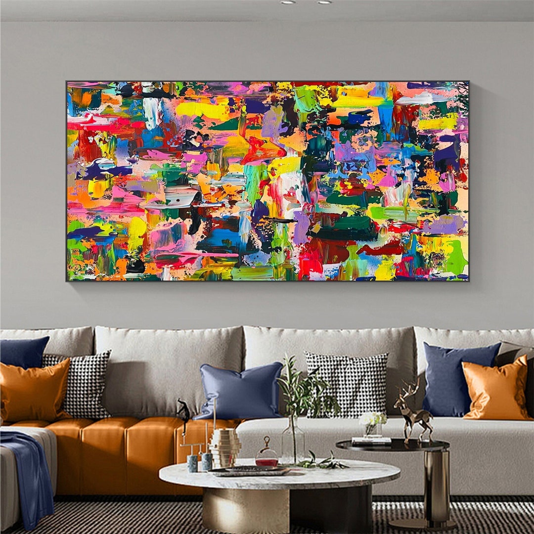 Abstract Colorful Oil Painting on Canvas, Original Textured Painting