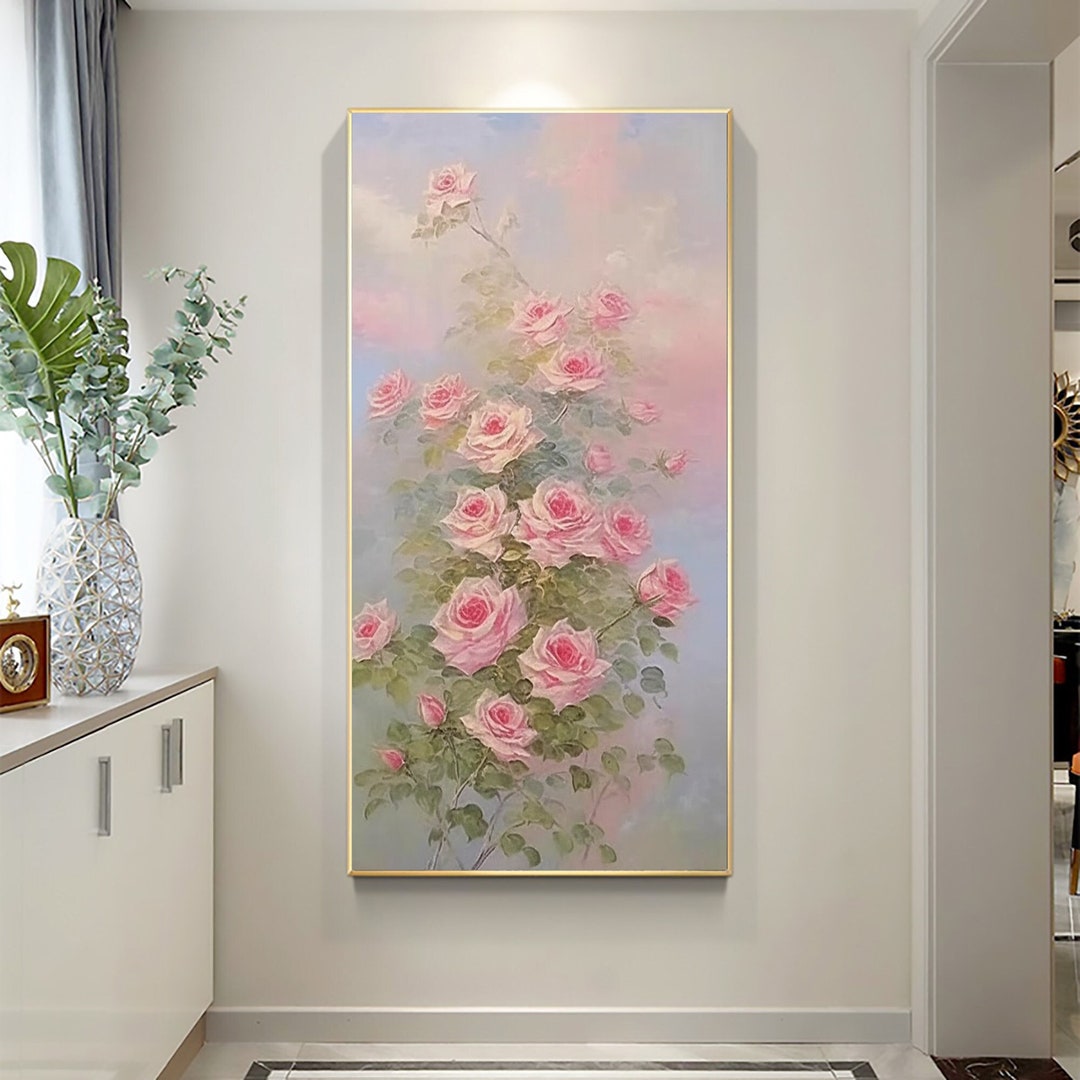 Abstract Pink Rose Oil Painting on Canvas, Original Blooming Flower ...