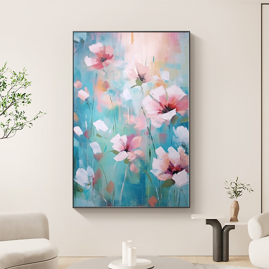 Abstract Pink Flower Oil Painting on Canvas, Original Floral Painting