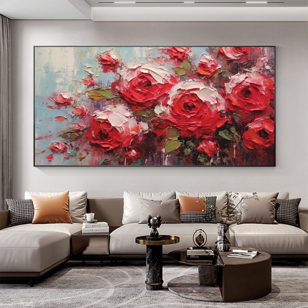 Abstract Red Rose Oil Painting on Canvas Original Blooming Etsy Canada