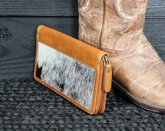 Zip Around Leather Wallet | Western Wallet | Western Clutch | Genuine Hairon Cowhide Wallet