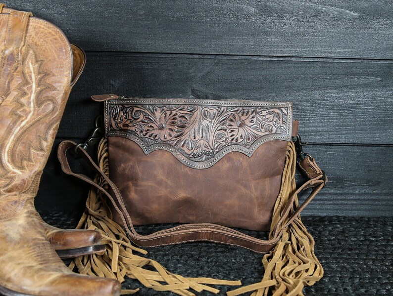Hand Tooled Leather Crossbody Purse Western Leather Bag Etsy