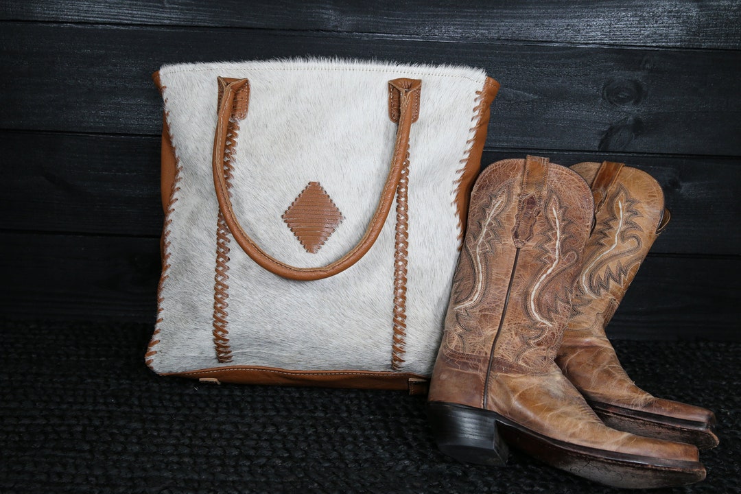 Large Western Tote Bag, Authentic Cowhide Purse, Cowhide Bag, Western