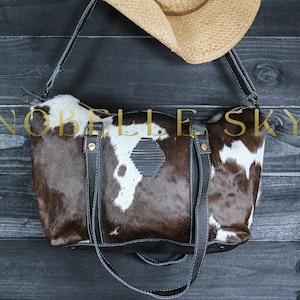 Western Travel Bag / Mini Duffle Bag / Overnight Bag / Weekend Bag / Cowhide Shoulder or Crossbody Leather Straps / Authentic Cowhide Bag