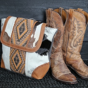 Hair-On Cowhide Leather Backpack Purse: Western Woven Design