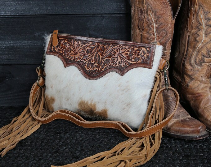 Myra Cowhide Fringe Crossbody Bag Shoulder Bag Fringe Purse Western