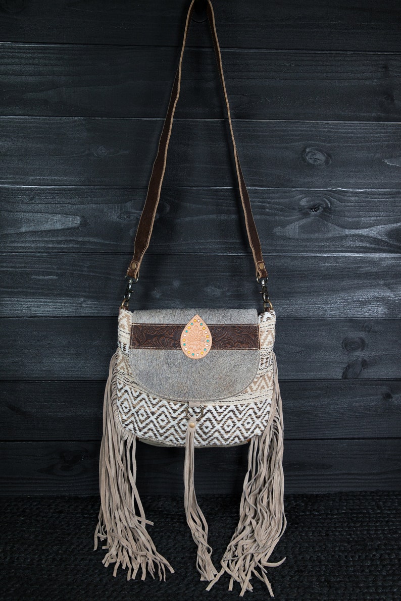 Myra Cowhide & Leather Western Fringe Purse