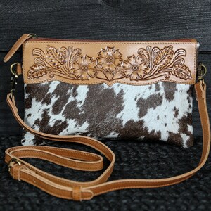 Petit sac à main en cuir de vachette repoussé à la main, style bohème occidental, petit sac à main à bandoulière en cuir véritable style rodéo